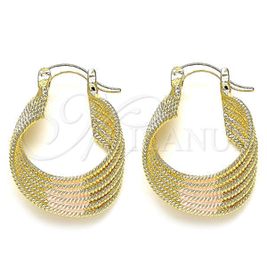 Oro Laminado Small Hoop, Gold Filled Style Twist Design, Diamond Cutting Finish, Tricolor, 5.158.010.20
