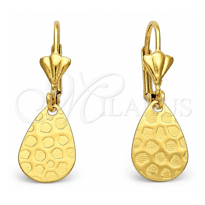 Oro Laminado Dangle Earring, Gold Filled Style Teardrop Design, Diamond Cutting Finish, Golden Finish, 5.084.017