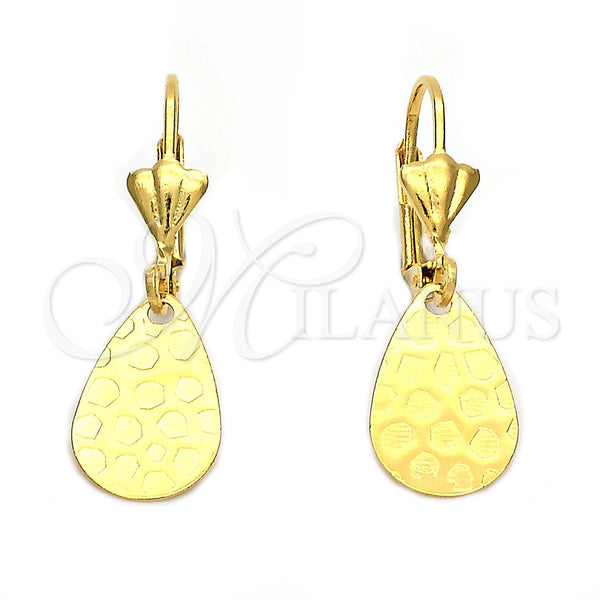 Oro Laminado Dangle Earring, Gold Filled Style Teardrop Design, Diamond Cutting Finish, Golden Finish, 5.084.017