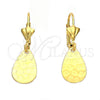 Oro Laminado Dangle Earring, Gold Filled Style Teardrop Design, Diamond Cutting Finish, Golden Finish, 5.084.017