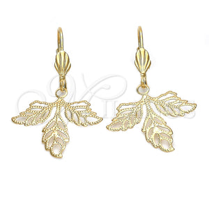 Oro Laminado Dangle Earring, Gold Filled Style Leaf Design, Matte Finish, Golden Finish, 5.108.014