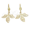 Oro Laminado Dangle Earring, Gold Filled Style Leaf Design, Matte Finish, Golden Finish, 5.108.014