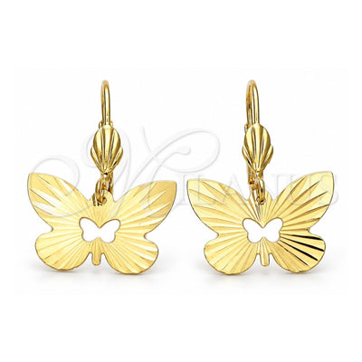 Oro Laminado Dangle Earring, Gold Filled Style Butterfly Design, Diamond Cutting Finish, Golden Finish, 5.104.011