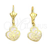 Oro Laminado Dangle Earring, Gold Filled Style Heart Design, Diamond Cutting Finish, Golden Finish, 5.084.016