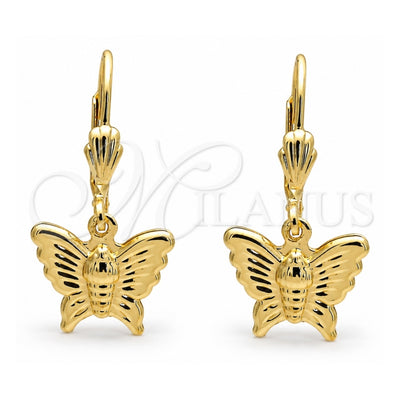 Oro Laminado Dangle Earring, Gold Filled Style Butterfly Design, Diamond Cutting Finish, Golden Finish, 5.123.030