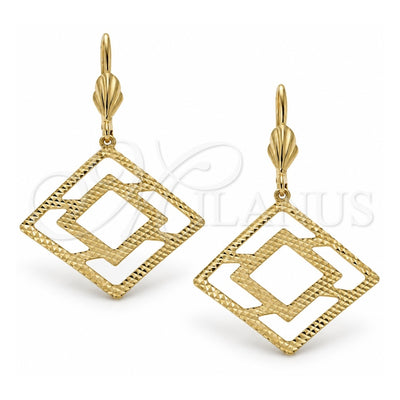 Oro Laminado Dangle Earring, Gold Filled Style Diamond Design, Diamond Cutting Finish, Golden Finish, 5.088.008