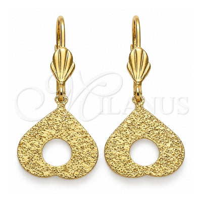 Oro Laminado Dangle Earring, Gold Filled Style Heart Design, Matte Finish, Golden Finish, 5.074.013