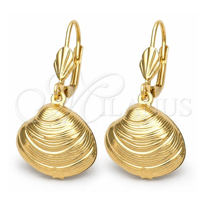 Oro Laminado Dangle Earring, Gold Filled Style Shell Design, Polished, Golden Finish, 5.068.019