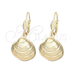 Oro Laminado Dangle Earring, Gold Filled Style Shell Design, Polished, Golden Finish, 5.068.019