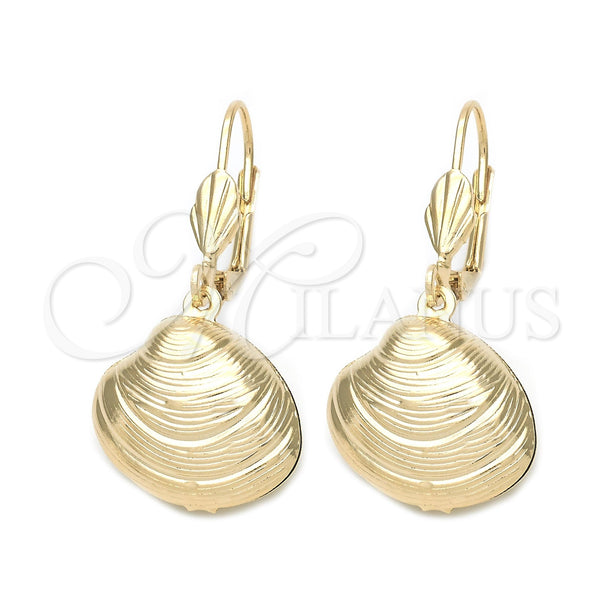 Oro Laminado Dangle Earring, Gold Filled Style Shell Design, Polished, Golden Finish, 5.068.019