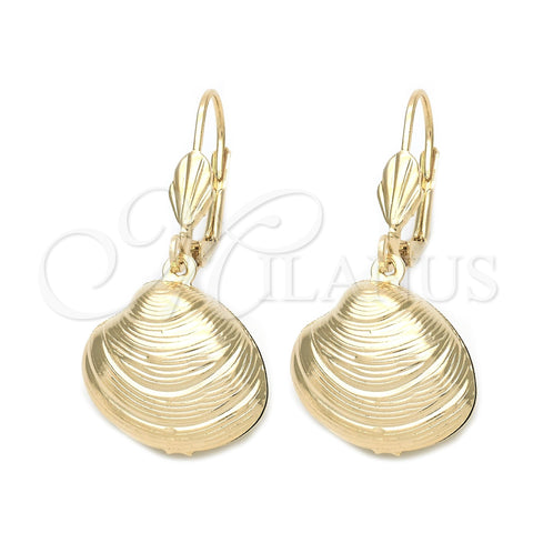 Oro Laminado Dangle Earring, Gold Filled Style Shell Design, Polished, Golden Finish, 5.068.019