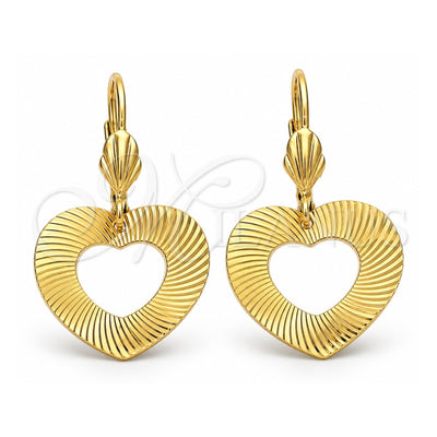 Oro Laminado Dangle Earring, Gold Filled Style Heart Design, Diamond Cutting Finish, Golden Finish, 5.111.007