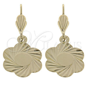 Oro Laminado Dangle Earring, Gold Filled Style Flower Design, Diamond Cutting Finish, Golden Finish, 5.098.015