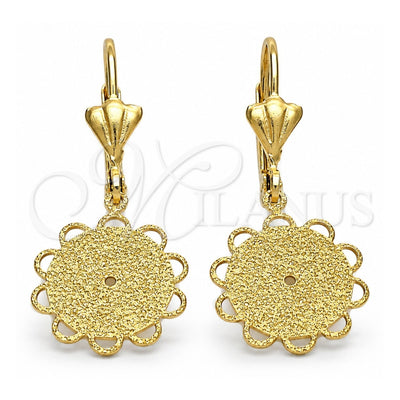 Oro Laminado Dangle Earring, Gold Filled Style Flower Design, Matte Finish, Golden Finish, 5.081.015