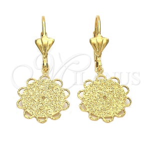 Oro Laminado Dangle Earring, Gold Filled Style Flower Design, Matte Finish, Golden Finish, 5.081.015