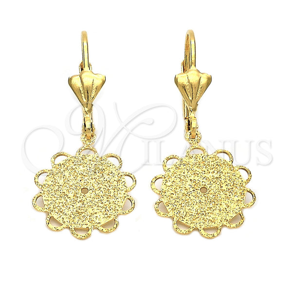 Oro Laminado Dangle Earring, Gold Filled Style Flower Design, Matte Finish, Golden Finish, 5.081.015