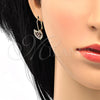 Oro Laminado Leverback Earring, Gold Filled Style Heart Design, with Amethyst and White Crystal, Polished, Golden Finish, 5.125.001.1