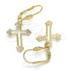 Oro Laminado Dangle Earring, Gold Filled Style Cross Design, Diamond Cutting Finish, Golden Finish, 5.111.015
