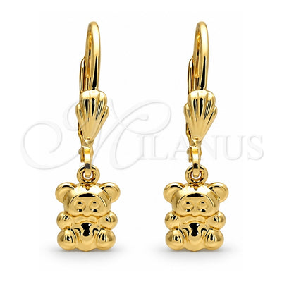 Oro Laminado Dangle Earring, Gold Filled Style Teddy Bear Design, Diamond Cutting Finish, Golden Finish, 5.123.031