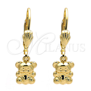 Oro Laminado Dangle Earring, Gold Filled Style Teddy Bear Design, Diamond Cutting Finish, Golden Finish, 5.123.031
