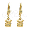 Oro Laminado Dangle Earring, Gold Filled Style Teddy Bear Design, Diamond Cutting Finish, Golden Finish, 5.123.031