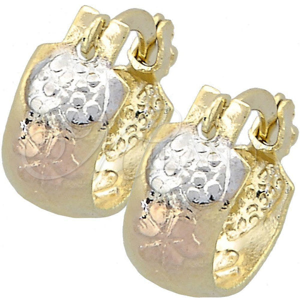 Oro Laminado Children Hoop, Gold Filled Style Flower and Heart Design, Diamond Cutting Finish, Tricolor, 02.21.0239