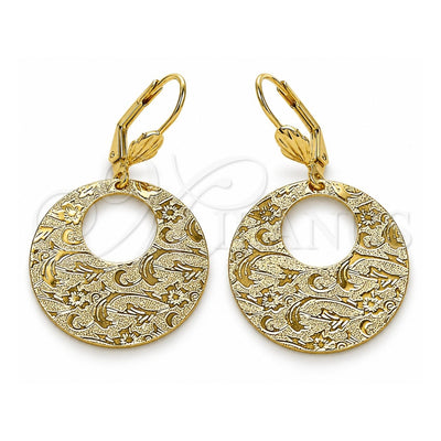 Oro Laminado Dangle Earring, Gold Filled Style Flower Design, Polished, Golden Finish, 5.086.007