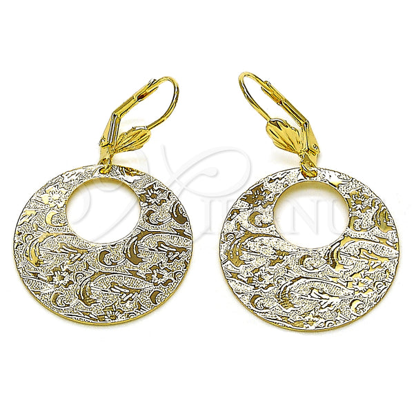 Oro Laminado Dangle Earring, Gold Filled Style Flower Design, Polished, Golden Finish, 5.086.007