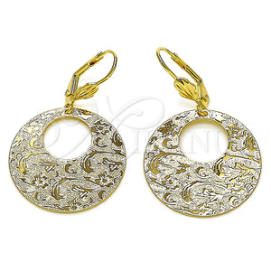 Oro Laminado Dangle Earring, Gold Filled Style Flower Design, Polished, Golden Finish, 5.086.007
