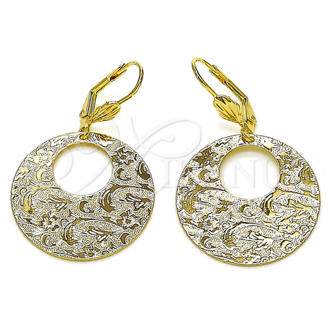 Oro Laminado Dangle Earring, Gold Filled Style Flower Design, Polished, Golden Finish, 5.086.007