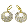 Oro Laminado Dangle Earring, Gold Filled Style Flower Design, Polished, Golden Finish, 5.086.007