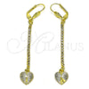 Oro Laminado Long Earring, Gold Filled Style Heart Design, with White Crystal, Diamond Cutting Finish, Golden Finish, 5.074.008.1