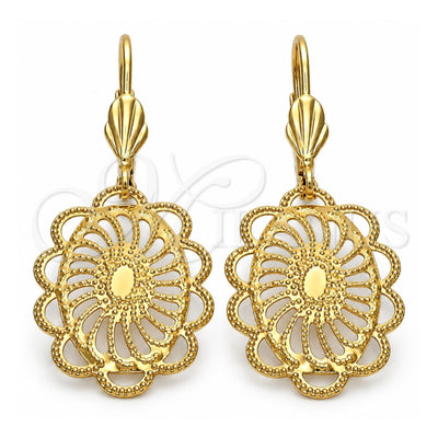 Oro Laminado Dangle Earring, Gold Filled Style Sun Design, Diamond Cutting Finish, Golden Finish, 5.111.012