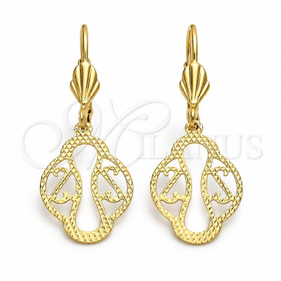 Oro Laminado Dangle Earring, Gold Filled Style Leaf Design, Diamond Cutting Finish, Golden Finish, 5.121.017