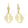Oro Laminado Dangle Earring, Gold Filled Style Leaf Design, Diamond Cutting Finish, Golden Finish, 5.121.017