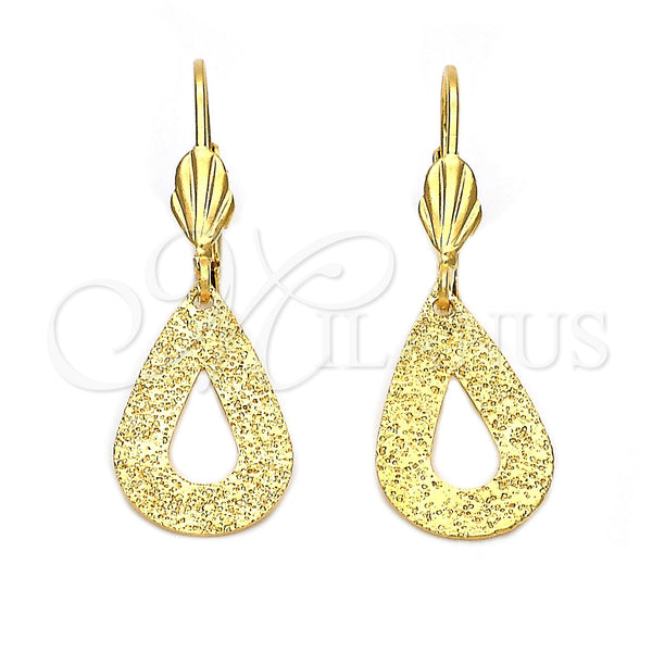 Oro Laminado Dangle Earring, Gold Filled Style Teardrop Design, Matte Finish, Golden Finish, 5.088.009