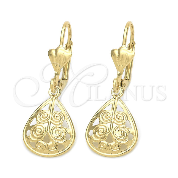 Oro Laminado Dangle Earring, Gold Filled Style Leaf Design, Polished, Golden Finish, 5.084.019