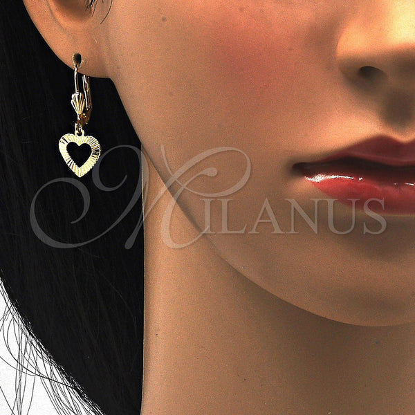 Oro Laminado Dangle Earring, Gold Filled Style Heart Design, Polished, Golden Finish, 5.082.008