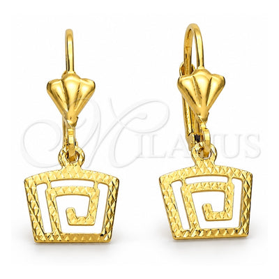 Oro Laminado Dangle Earring, Gold Filled Style Spiral Design, Diamond Cutting Finish, Golden Finish, 5.067.012