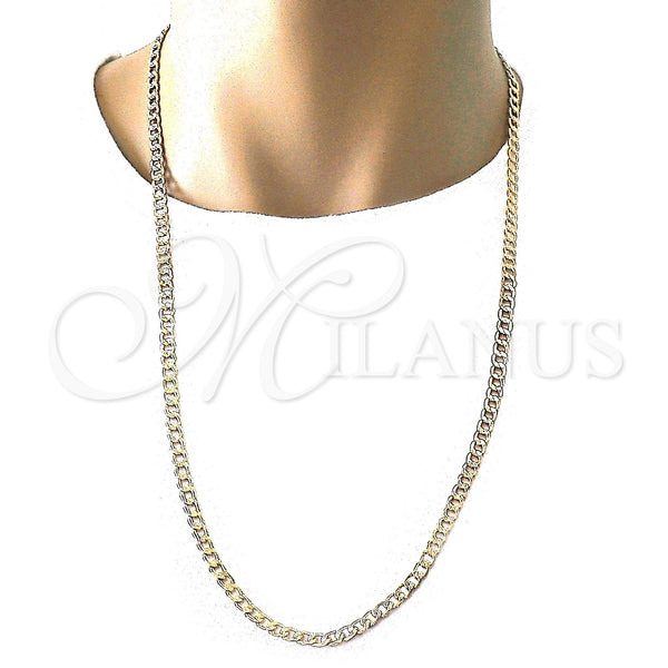 Oro Laminado Basic Necklace, Gold Filled Style Pave Cuban Design, Diamond Cutting Finish, Golden Finish, 5.223.004.30 (140 Gauge, 06 MM Thickness, 30 Inches Length)