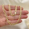 Oro Laminado Basic Necklace, Gold Filled Style Pave Cuban Design, Diamond Cutting Finish, Golden Finish, 5.223.004.30 (140 Gauge, 06 MM Thickness, 30 Inches Length)