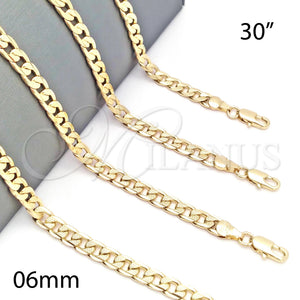 Oro Laminado Basic Necklace, Gold Filled Style Pave Cuban Design, Diamond Cutting Finish, Golden Finish, 5.223.004.30 (140 Gauge, 06 MM Thickness, 30 Inches Length)