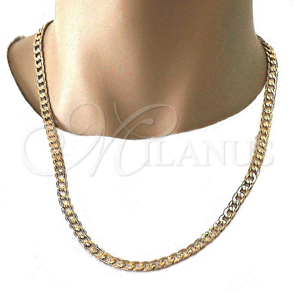 Oro Laminado Basic Necklace, Gold Filled Style Pave Cuban Design, Diamond Cutting Finish, Golden Finish, 5.223.003.24 (160 Gauge, 06 MM Thickness, 24 Inches Length)