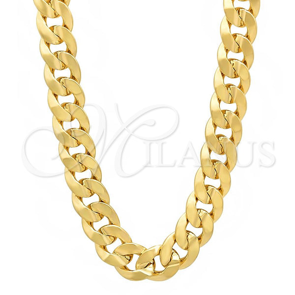 Oro Laminado Basic Necklace, Gold Filled Style Concave Cuban Design, Polished, Golden Finish, 5.223.001.30 (230 Gauge, 09 MM Thickness, 30 Inches Length)