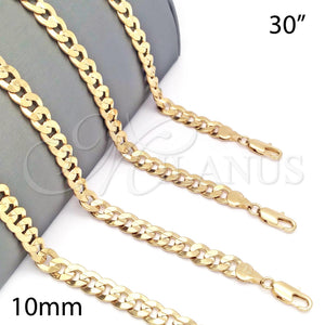 Oro Laminado Basic Necklace, Gold Filled Style Concave Cuban Design, Polished, Golden Finish, 5.223.001.30 (230 Gauge, 09 MM Thickness, 30 Inches Length)