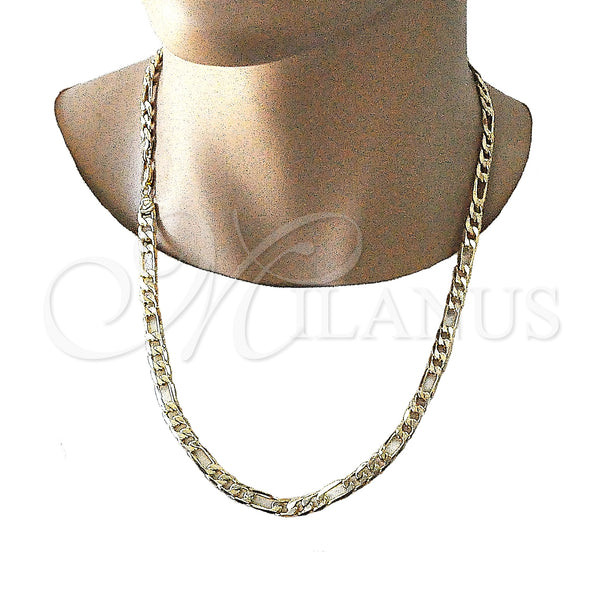Oro Laminado Basic Necklace, Gold Filled Style Pave Figaro Design, Diamond Cutting Finish, Golden Finish, 5.223.034.24 (160 Gauge, 07 MM Thickness, 24 Inches Length)