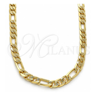 Oro Laminado Basic Necklace, Gold Filled Style Pave Figaro Design, Diamond Cutting Finish, Golden Finish, 5.223.034.24 (160 Gauge, 07 MM Thickness, 24 Inches Length)
