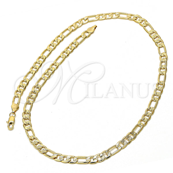 Oro Laminado Basic Necklace, Gold Filled Style Pave Figaro Design, Diamond Cutting Finish, Golden Finish, 5.223.034.30 (160 Gauge, 07 MM Thickness, 30 Inches Length)