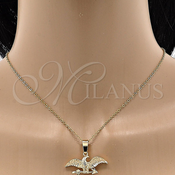 Oro Laminado Fancy Pendant, Gold Filled Style Eagle Design, Diamond Cutting Finish, Golden Finish, 5.182.006