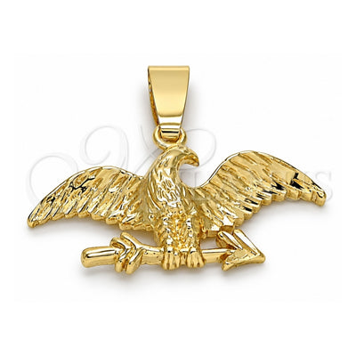 Oro Laminado Fancy Pendant, Gold Filled Style Eagle Design, Diamond Cutting Finish, Golden Finish, 5.182.006